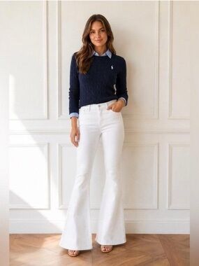 7FAM 7 For All Mankind Women’s Sz 27 White Flare Jeans Patch Pocket High Rise